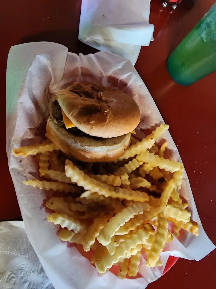 Hamburger and Crinkle Cut Fries